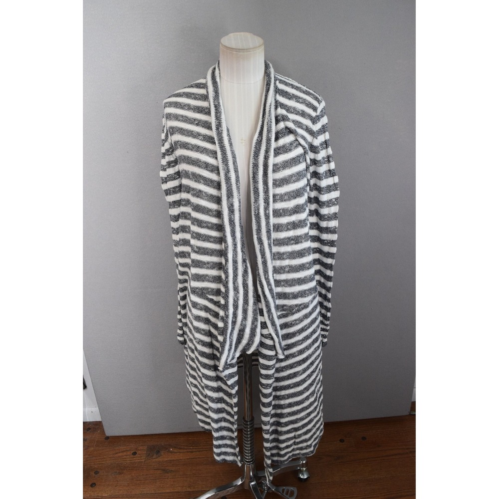 Free People Forget Me Not Cardigan Small Blue Striped Open Front Duster Cotton